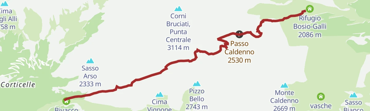 Route map: Sentiero Italia D21N - Stage Bivacco Scermendone Rifugio Bosio Galli at Alpe Airale